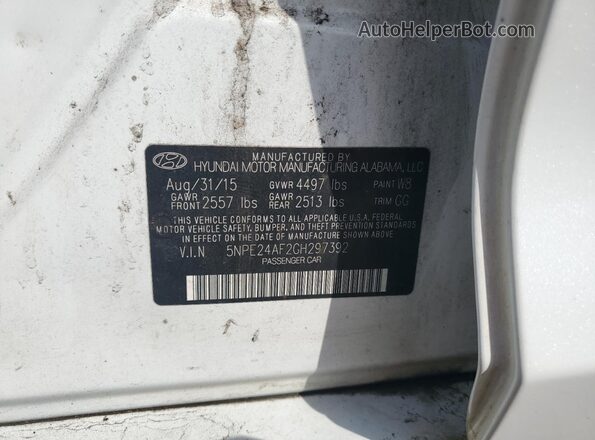 5NPE24AF2GH297392 2016 HYUNDAI SONATA White ძრავის განყოფილების ხედი