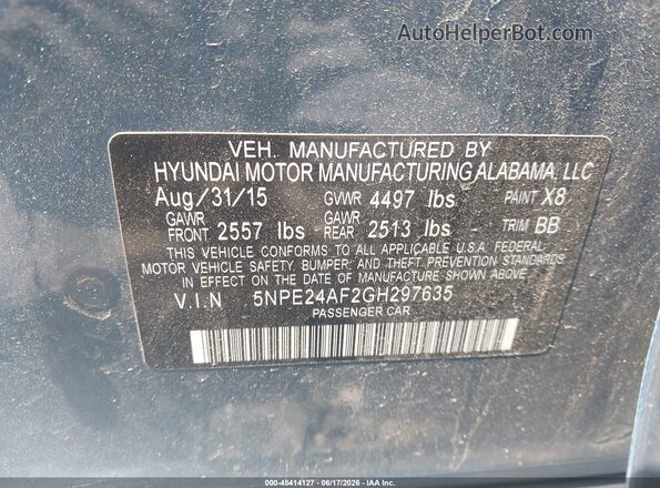 5NPE24AF2GH297635 2016 HYUNDAI SONATA Blue ძრავის განყოფილების ხედი