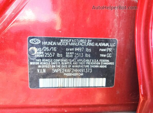 5NPE24AF2HH491373 2017 HYUNDAI SONATA Maroon ძრავის განყოფილების ხედი