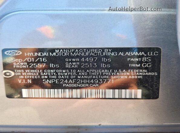 5NPE24AF2HH493771 2017 HYUNDAI SONATA Silver Engine compartment view