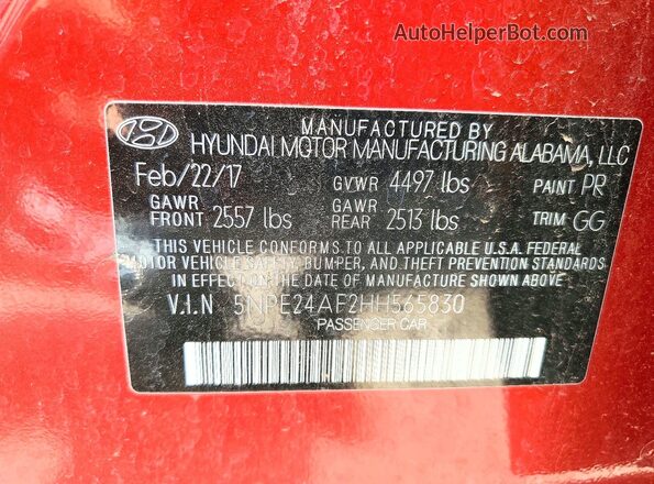 5NPE24AF2HH565830 2017 HYUNDAI SONATA Black 