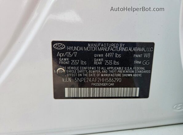 5NPE24AF2HH586290 2017 HYUNDAI SONATA White Vista del compartimento del motor
