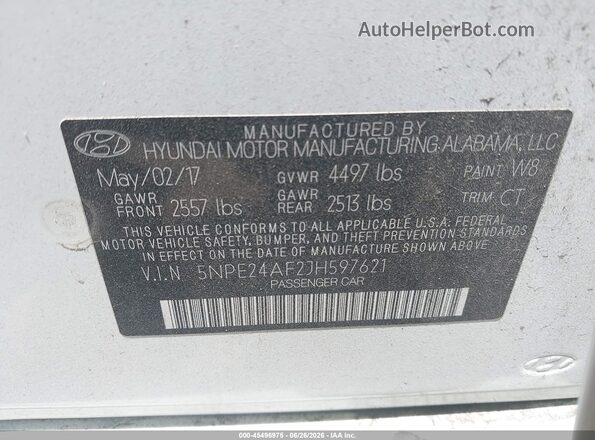 5NPE24AF2JH597621 2018 HYUNDAI SONATA  Engine compartment view