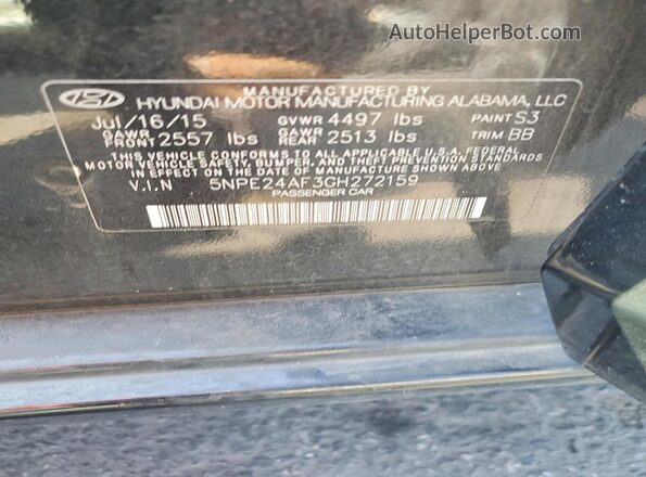 5NPE24AF3GH272159 2016 HYUNDAI SONATA Black Շարժիչի բաժամունքի տեսք