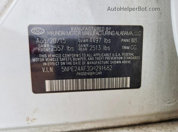 5NPE24AF3GH291682 2016 HYUNDAI SONATA White Вид підкапотного простору