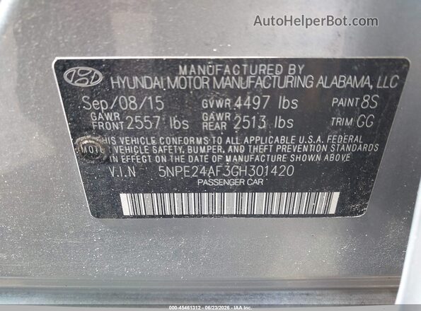 5NPE24AF3GH301420 2016 HYUNDAI SONATA Tan Շարժիչի բաժամունքի տեսք