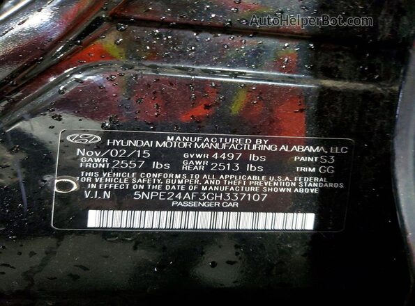 5NPE24AF3GH337107 2016 HYUNDAI SONATA Black Vista del compartimento del motor