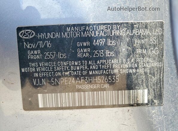 5NPE24AF3HH526535 2017 HYUNDAI SONATA Silver Շարժիչի բաժամունքի տեսք