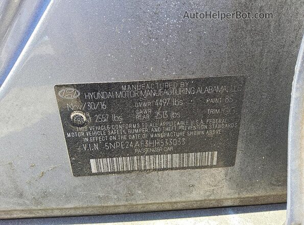 5NPE24AF3HH533033 2017 HYUNDAI SONATA Silver 