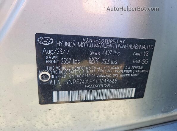 5NPE24AF3JH644669 2018 HYUNDAI SONATA Silver Вид наклейки з VIN-кодом