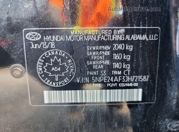 5NPE24AF3JH721587 2018 HYUNDAI SONATA Black Engine compartment view