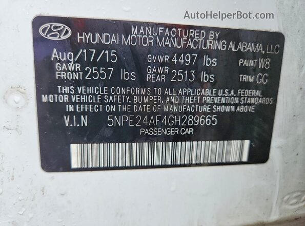 5NPE24AF4GH289665 2016 HYUNDAI SONATA White Widok komory silnika