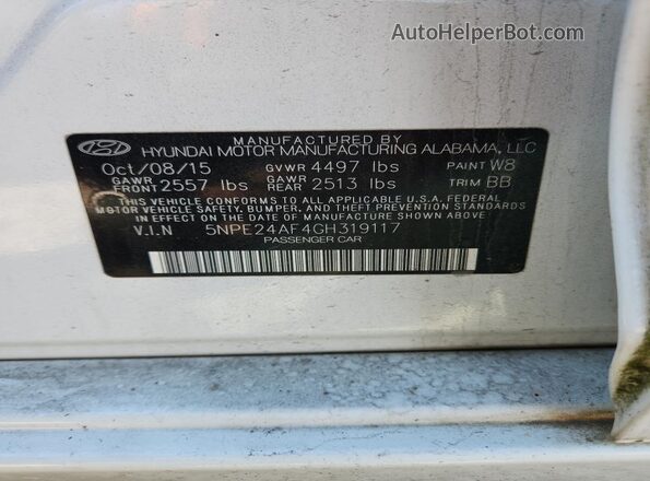 5NPE24AF4GH319117 2016 HYUNDAI SONATA White Вид підкапотного простору