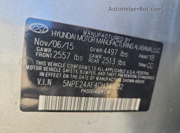5NPE24AF4GH341182 2016 HYUNDAI SONATA Silver Շարժիչի բաժամունքի տեսք