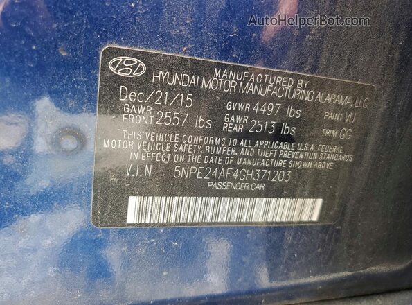 5NPE24AF4GH371203 2016 HYUNDAI SONATA Blue Շարժիչի բաժամունքի տեսք