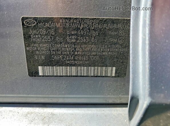 5NPE24AF4HH457001 2017 HYUNDAI SONATA Серебряный Вид подкапотного пространства