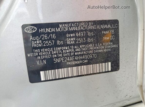 5NPE24AF4HH490970 2017 HYUNDAI SONATA Белый 
