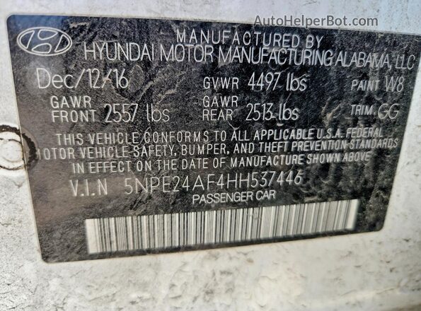 5NPE24AF4HH537446 2017 HYUNDAI SONATA White Вид підкапотного простору