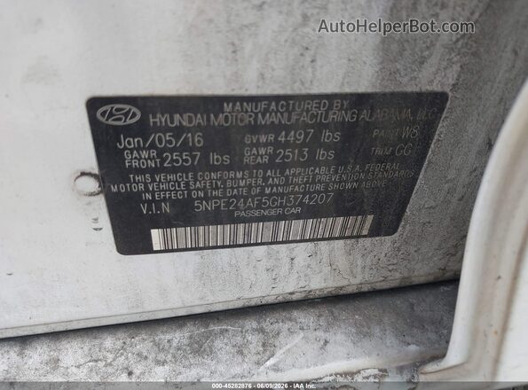 5NPE24AF5GH374207 2016 HYUNDAI SONATA White Շարժիչի բաժամունքի տեսք