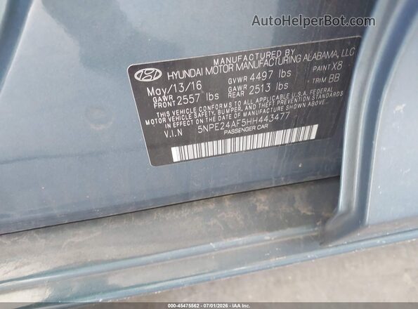 5NPE24AF5HH443477 2017 HYUNDAI SONATA Blue Շարժիչի բաժամունքի տեսք