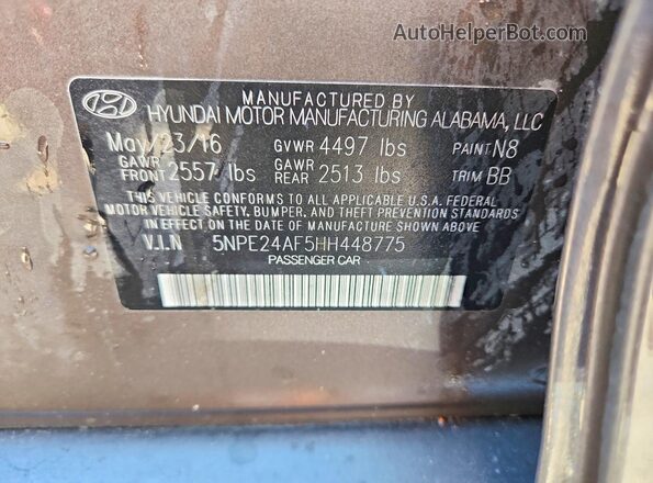5NPE24AF5HH448775 2017 HYUNDAI SONATA Gray Vista del compartimento del motor