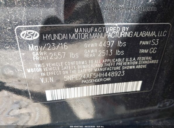 5NPE24AF5HH448923 2017 HYUNDAI SONATA Black Vista del compartimento del motor