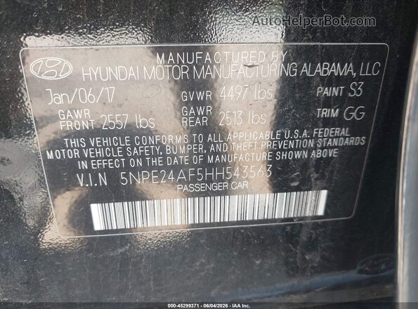5NPE24AF5HH543563 2017 HYUNDAI SONATA Black 