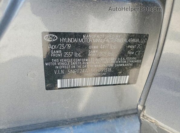 5NPE24AF5KH791318 2019 HYUNDAI SONATA Gray ძრავის განყოფილების ხედი