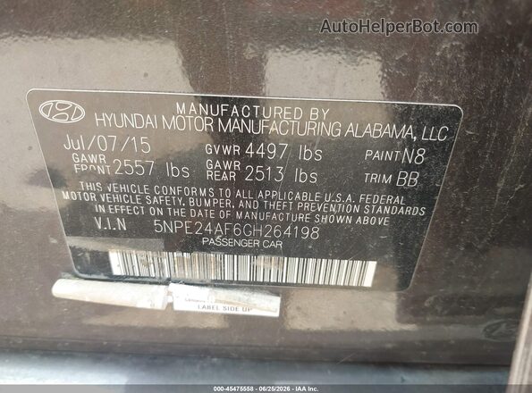 5NPE24AF6GH264198 2016 HYUNDAI SONATA Brown Vista del compartimento del motor