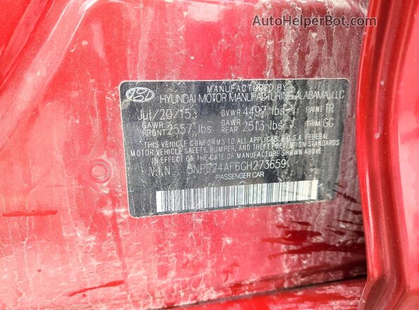 5NPE24AF6GH273659 2016 HYUNDAI SONATA Red VIN sticker view