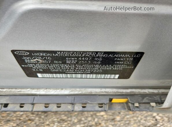 5NPE24AF6GH387225 2016 HYUNDAI SONATA Silver 