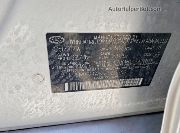 5NPE24AF6HH516503 2017 HYUNDAI SONATA Silver 