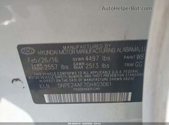 5NPE24AF7GH403061 2016 HYUNDAI SONATA White Շարժիչի բաժամունքի տեսք