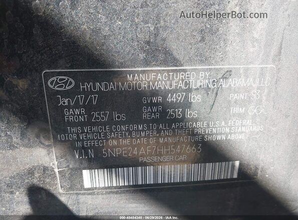 5NPE24AF7HH547663 2017 HYUNDAI SONATA Черный Вид подкапотного пространства