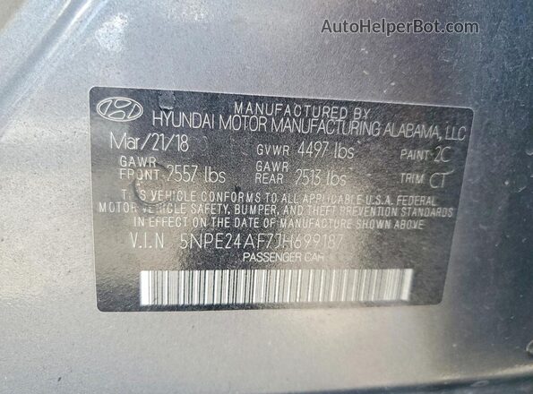 5NPE24AF7JH699187 2018 HYUNDAI SONATA Gray 