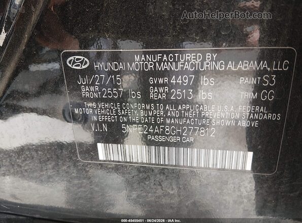 5NPE24AF8GH277812 2016 HYUNDAI SONATA Черный Вид подкапотного пространства