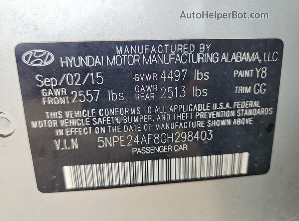 5NPE24AF8GH298403 2016 HYUNDAI SONATA Silver Вид підкапотного простору