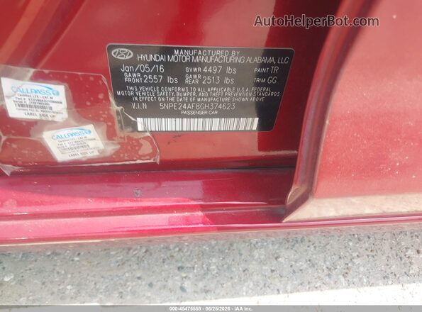5NPE24AF8GH374623 2016 HYUNDAI SONATA Red Widok komory silnika