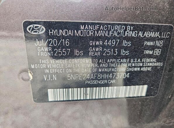 5NPE24AF8HH473704 2017 HYUNDAI SONATA Gray 