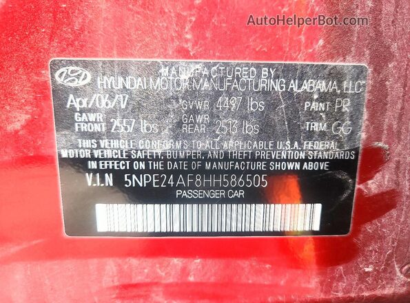 5NPE24AF8HH586505 2017 HYUNDAI SONATA Red ძრავის განყოფილების ხედი