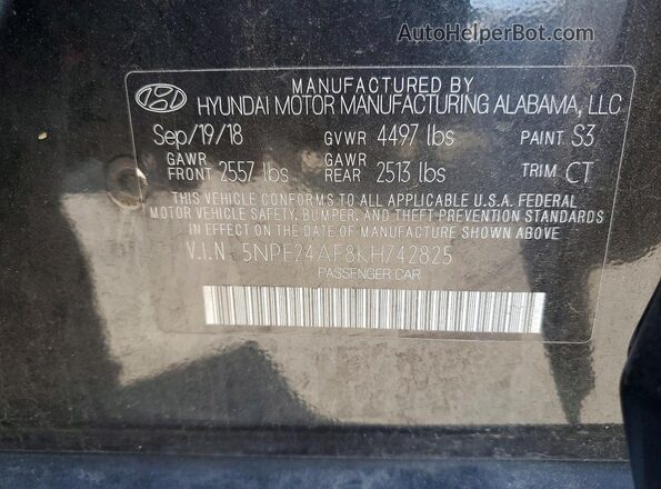 5NPE24AF8KH742825 2019 HYUNDAI SONATA Black 