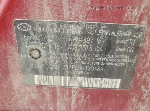 5NPE24AF9GH420489 2016 HYUNDAI SONATA Red Widok komory silnika
