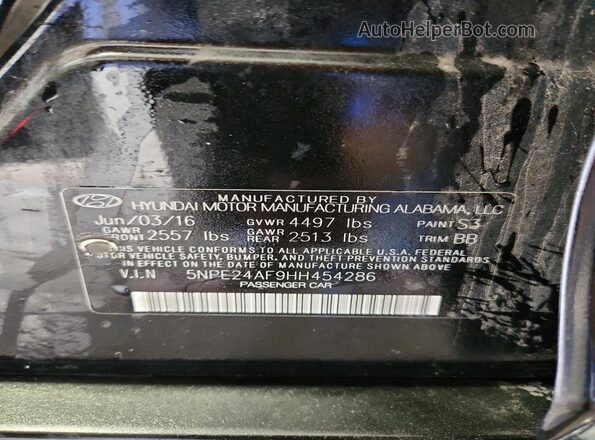 5NPE24AF9HH454286 2017 HYUNDAI SONATA Black Շարժիչի բաժամունքի տեսք