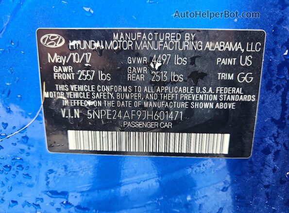 5NPE24AF9JH601471 2018 HYUNDAI SONATA Blue 