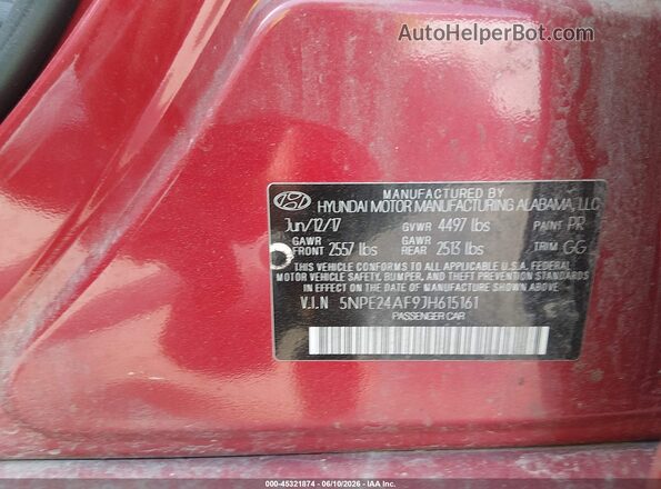 5NPE24AF9JH615161 2018 HYUNDAI SONATA Red Շարժիչի բաժամունքի տեսք