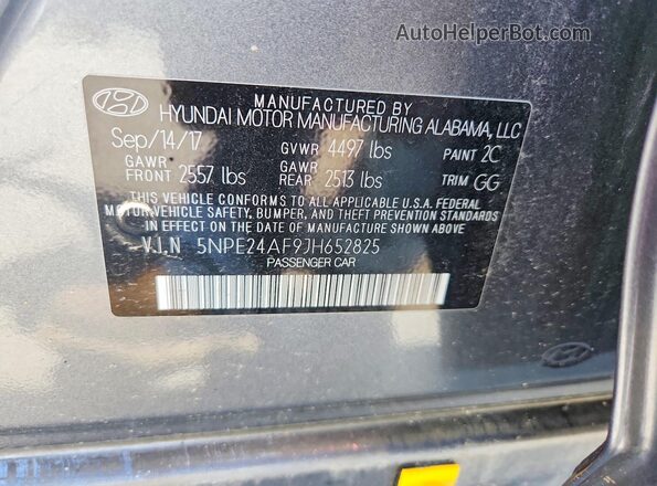 5NPE24AF9JH652825 2018 HYUNDAI SONATA Charcoal VIN կոդի պիտակի տեսք