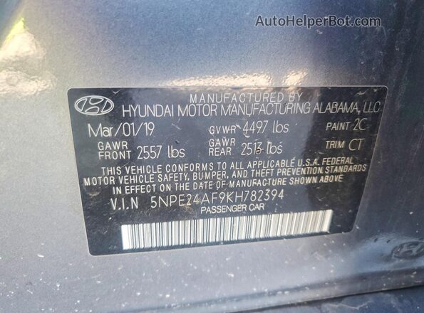 5NPE24AF9KH782394 2019 HYUNDAI SONATA Gray Շարժիչի բաժամունքի տեսք