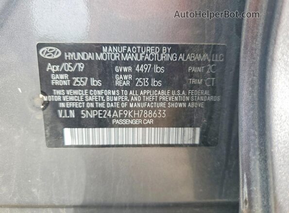 5NPE24AF9KH788633 2019 HYUNDAI SONATA Gray 