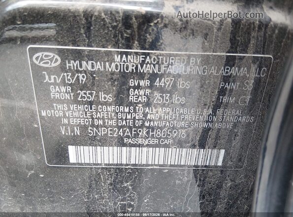 5NPE24AF9KH805916 2019 HYUNDAI SONATA Черный Вид подкапотного пространства