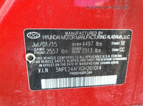 5NPE24AFXGH261014 2016 HYUNDAI SONATA Burgundy 
